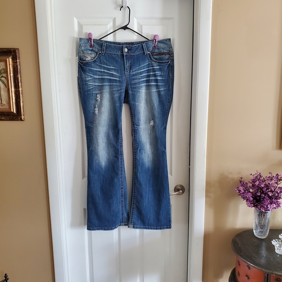 Amethyst Jeans Women's Wide Leg Distressed Blue Denim - Picture 1 of 13